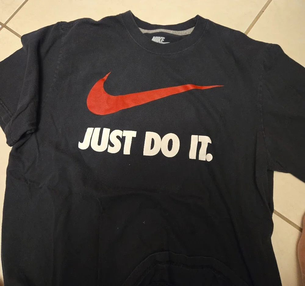 Nike Black Short Sleeve Tee with Red Swoosh and White 